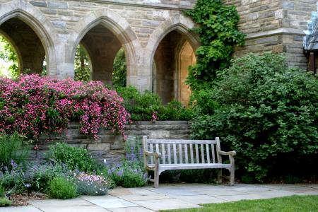 The Scott Arboretum of Swarthmore College grounds bench on grounds